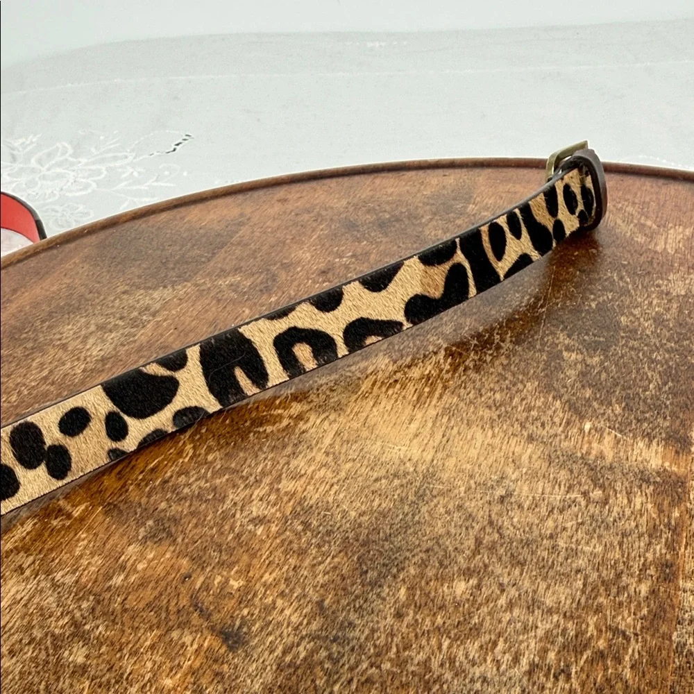 GAP Belt Wm Large Leopard Print Calf Hair Red Faux Leather Interior Thin Animal